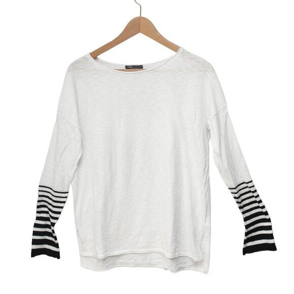 VINCE Long Sleeve Shirt 100% Cotton Top Stripe Arms Scoop Neck White Black M - Picture 3 of 9